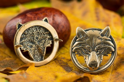 WOLF, CONCHO POUR CUIR, BRONZE