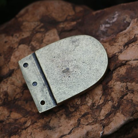 VIKING STRAP END FOR BELTS, HAITHABU, ZINC - ANTIQUE BRASS