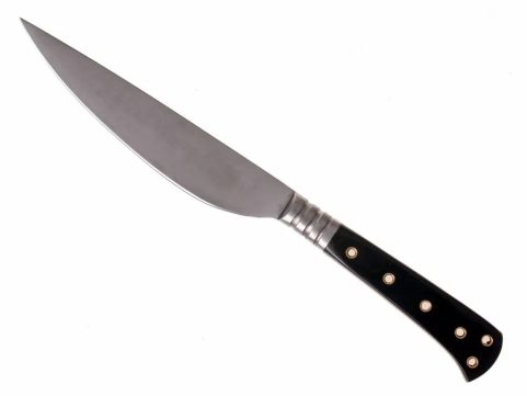 MEDIEVAL KNIFE WITH HORN HANDLE AND LEATHER SHEATH