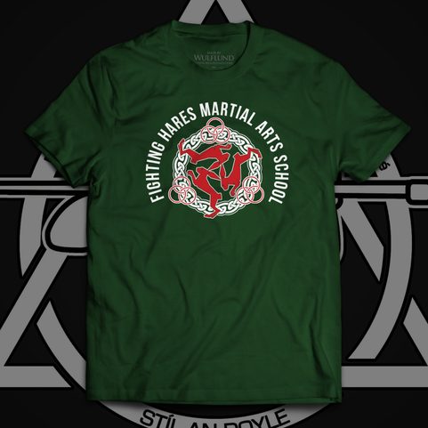 FIGHTING HARES, IRISH STICK FIGHTING, GREEN MEN'S T-SHIRT
