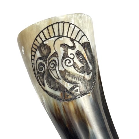 BOAR, ENGRAVED CELTIC DRINKING HORN
