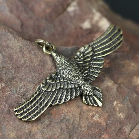 FLYING CROW - RAVEN, ZINC PENDANT, ANT. BRASS
