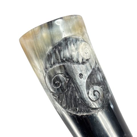 CELTIC TRISKELE, CARVED DRINKING HORN