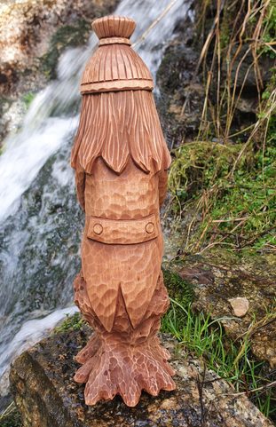 VODNIK - WATER SPIRIT - VODYANOY, WOODEN CARVED FIGURE FROM THE CARPATHIANS