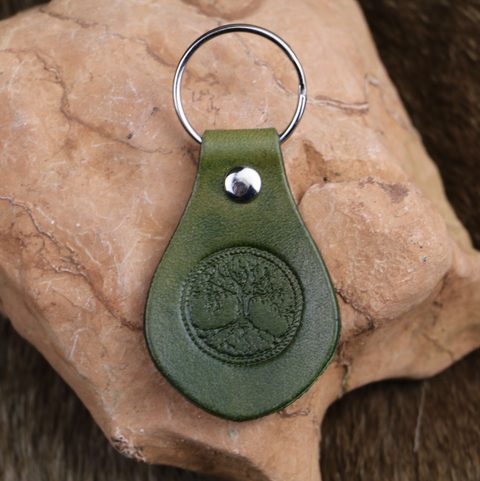 ARBRE CELTIQUE, PORTE-CLÉS EN CUIR VERT