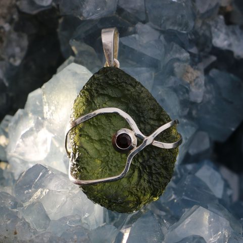 LARA, PENDENTIF EN ARGENT, MOLDAVITE AG 925