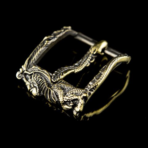 DRAGON, BELT BUCKLE, BRASS - RECTANGULAR