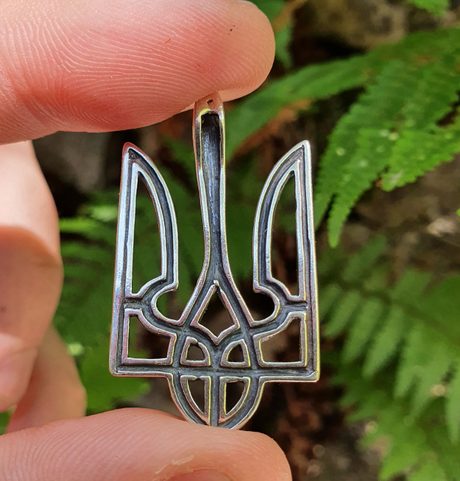 TRYZUB COAT OF ARMS OF UKRAINE, SILVER PENDANT