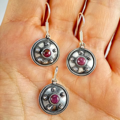 ANTICA ROMA, STERLING SILVER JEWELRY SET, RUBY