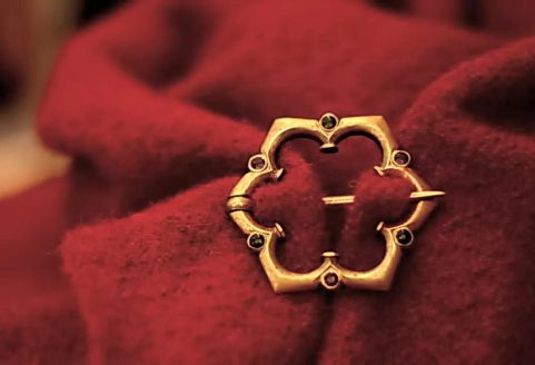 MEDIEVAL BROOCH, COSTUME WITH ENAMEL, BRONZE