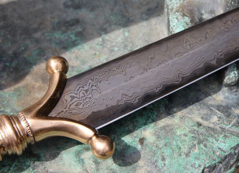 EARNAN, CELTIC ANTHROPOMORPHIC BRONZE DAGGER, DAMASCUS STEEL