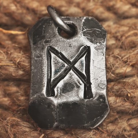 MANNAZ, FORGED IRON RUNE PENDANT