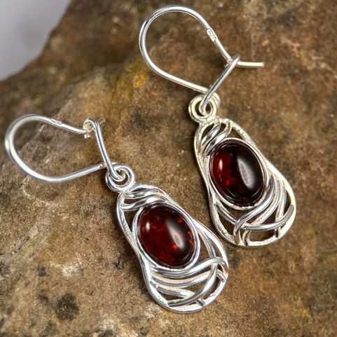 WARTA, SILVER EARRINGS, AMBER, AG 925