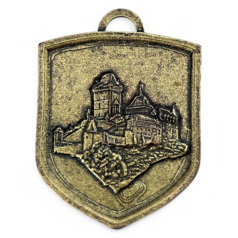 KARLSTEJN CASTLE, MEDIEVAL SHIELD, ZINC, OLD BRASS