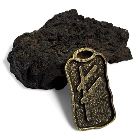 FEHU - FUTHARK, ZINC PENDANT ANTIQUE BRASS