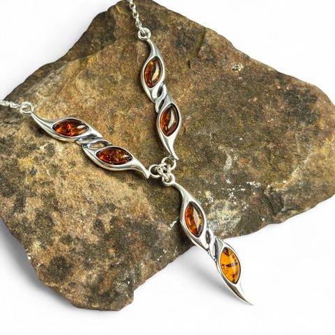 VALERIA, SILVER NECKLACE, AMBER, AG 925/1000