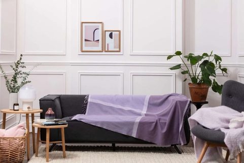 HEATHER & PURPLE GIANT COLOUR BLOCK THROW, LAMBSWOOL