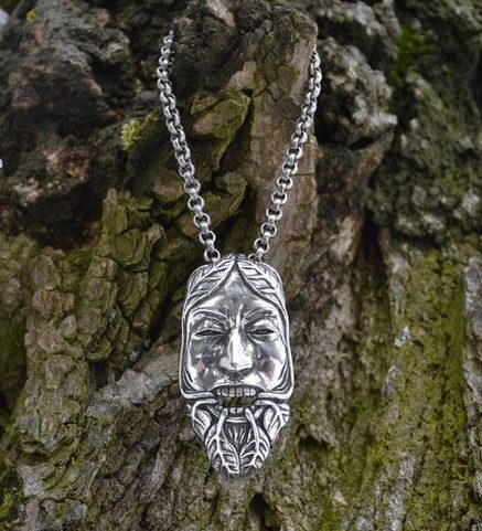 GREEN MAN, THE LORD OF THE NATURE AND REBIRTH, SILVER PENDANT AG 925