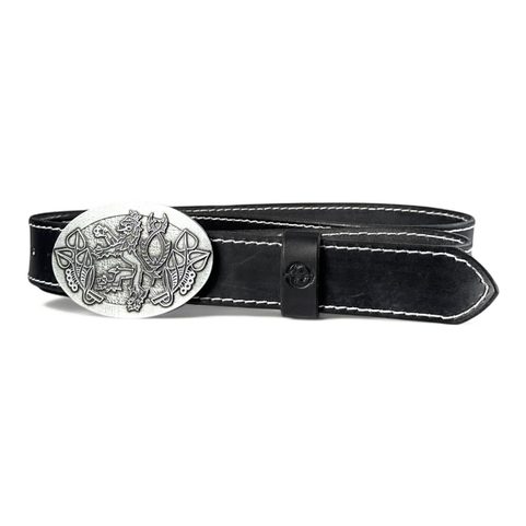 BOHEMIA, CZECH LION, LEATHER BELT, BLACK, STITCHED