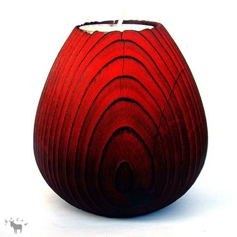 WOODEN CANDLESTICK, RED PEAR