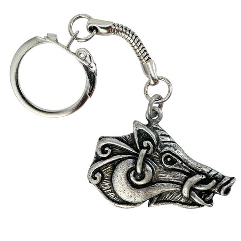 CELTIC BOAR KEY RING, ZINC ANTIQUE SILVER