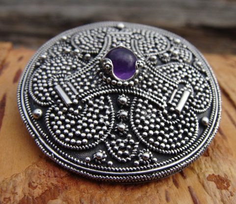 AMETHYST BROOCH, RUSSIA, SILVER 925, 18 G