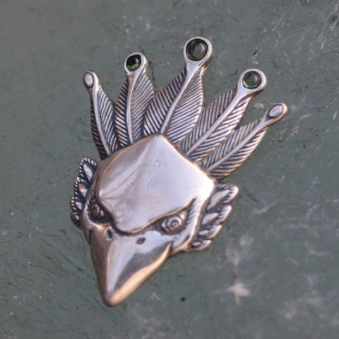 FEUERVOGEL MIT MOLDAVIT, SILBERANHÄNGER AG 925 12G