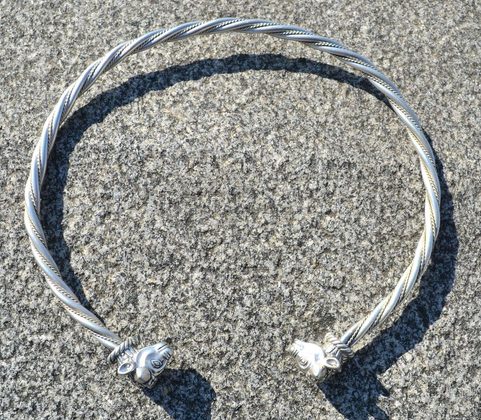 CELTIC TORC, BULL'S HEADS, TRICHTINGEN, GERMANY, SILVER 925