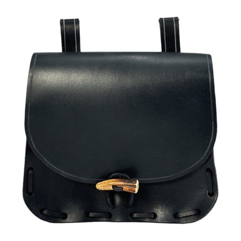 LEATHER HISTORICAL BELT BAG, ANTLER, BLACK