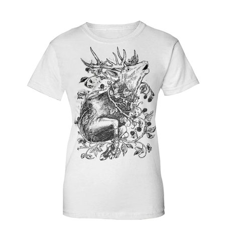 HIRSCH, WEISSES DAMEN-T-SHIRT, DRUIDEN-KOLLEKTION