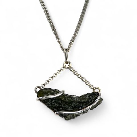 QUASAR, MOLDAVITE PENDENTIF, ARGENT 925/1000