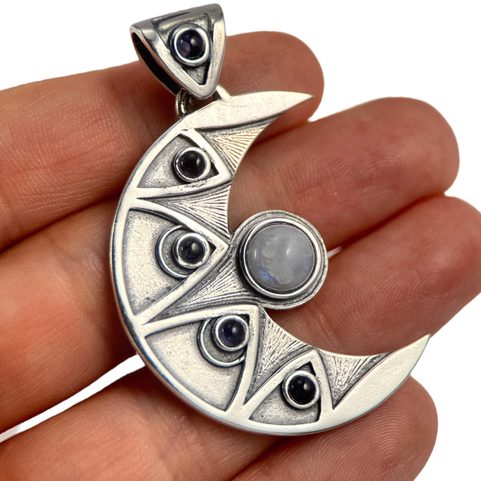 LUNA-ANHÄNGER, IOLITH UND MONDSTEIN, SILBER 925 11G