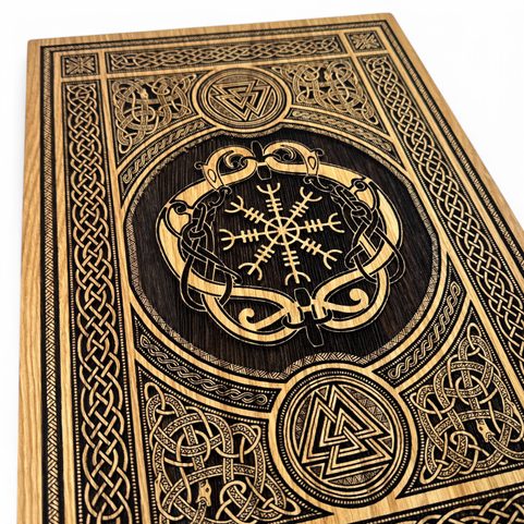 AEGISHJALMUR AND VALKNUT, WALL DECORATION, WOOD 32X46CM