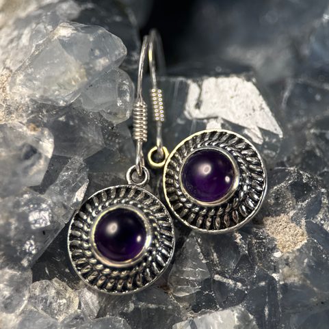 POMPEII, SILVER ANTIQUE EARRINGS, AMETHYST, AG 925/1000