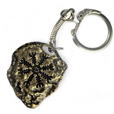 AEGISHJÁLMUR, KEYCHAIN - RUNE CIRCLE ISLAND, ZINC ANTIQUE BRASS