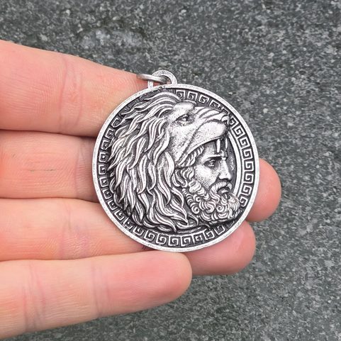HÉRACLÈS, HÉROS GREC, PENDENTIF, ZINC