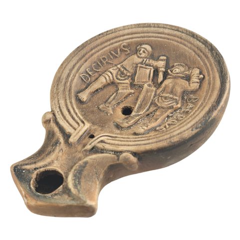 OIL LAMP, GLADIATORIAL DUEL, LANTERN