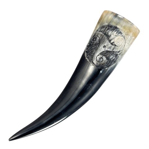 CELTIC TRISKELE, CARVED DRINKING HORN