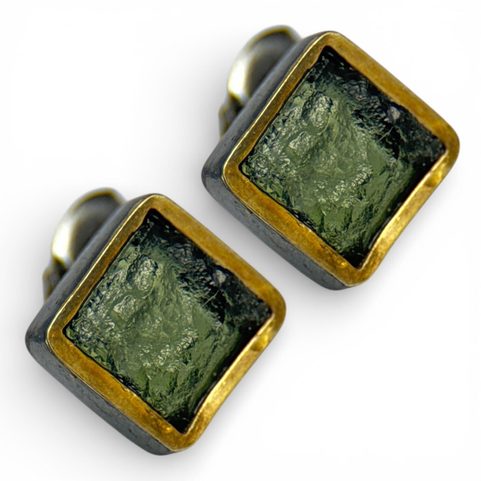 SILVANIA, MOLDAVITE, SILVER EARRINGS, AG 925/1000