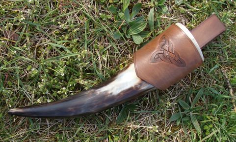 HORN AND LEATHER HOLDER, CELTIC
