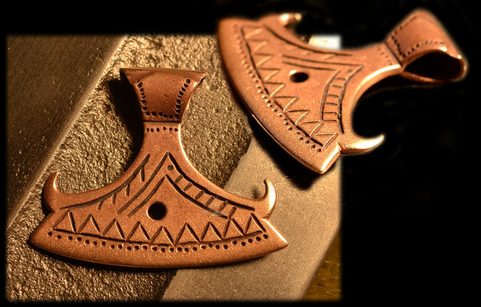 BEARDED AXE OF PERUN, BRONZE SLAVIC PENDANT