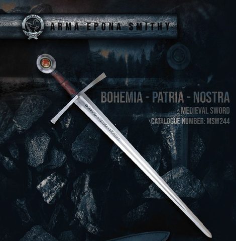 BOHEMIA - PATRIA - NOSTRA, ÉPÉE MÉDIÉVALE À UNE MAIN FULL TANG