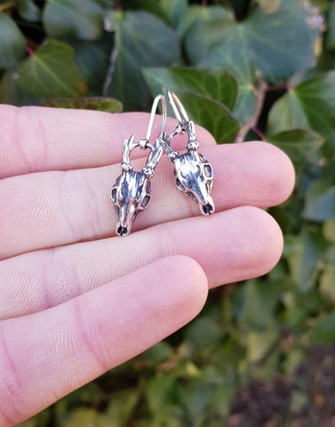 DEER - SKULL, EARRINGS SILVER