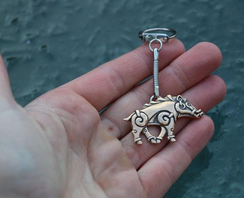 CELTIC BOAR, BRONZE, KEY RING