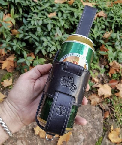 BIKER, LEATHER BEER HOLSTER KOOZIE