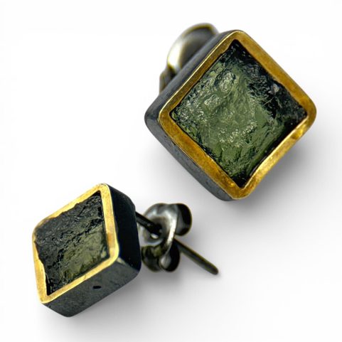 SILVANIA, MOLDAVITE, SILVER EARRINGS, AG 925/1000