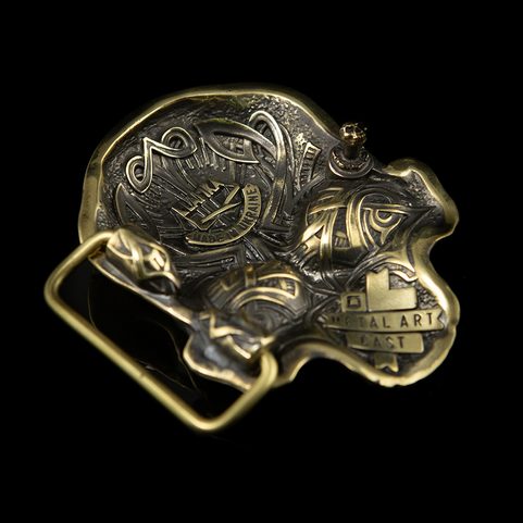 SKULL, BELT BUCKLE, BRASS