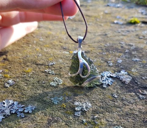 CELESTE MOLDAVITE, STERLING SILVER PENDANT
