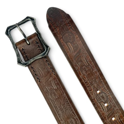 THUNDERBIRD, BROWN LEATHER BELT WITH FORGED BUCKLE