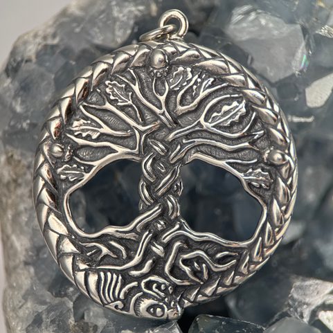 KELTISCHE EICHE HEILIGER BAUM DES LEBENS ANHÄNGER SILBER 925, 27G